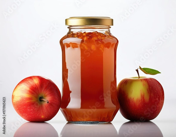 Obraz Apple Jam bottle in the white background studio shot  