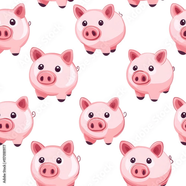 Fototapeta Flat style, seamless pattern, piggy bank, isolated on white background. cutout png