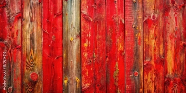 Obraz Rustic Red Wood Wall Texture - Weathered Vertical Planks - Vintage Background