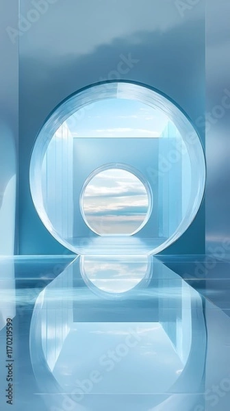 Fototapeta Digital Technology Blue Circular Poster Background with generative