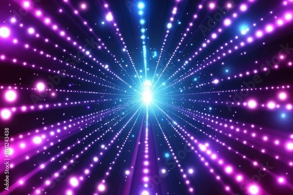 Fototapeta Abstract glowing purple and blue light rays converging into a bright center.