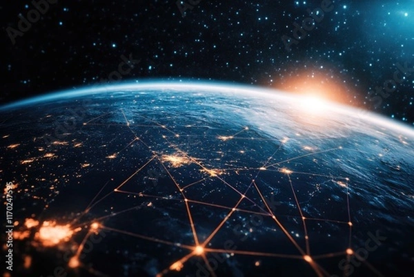 Obraz Illustration of internet links and global network during nighttime.
