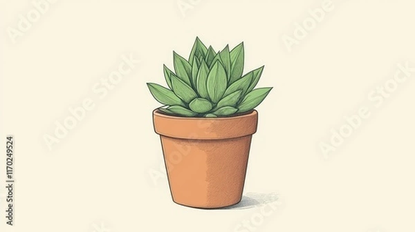 Fototapeta Decorative Succulent Plant in a Simple Clay Pot Isolated on Background