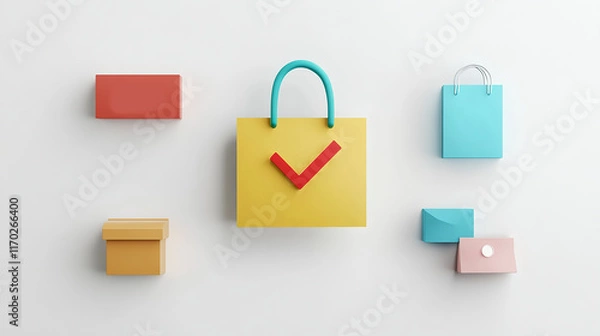 Fototapeta logistics online trading automation concept. Colorful shopping bags and boxes arranged creatively on a light background.