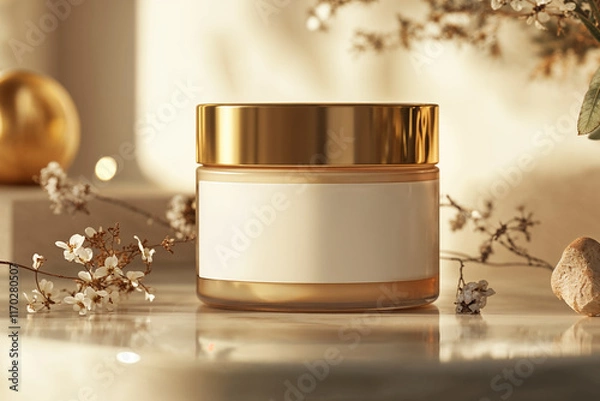 Obraz Creative cosmetic mockup featuring a jar on a stylish surface.