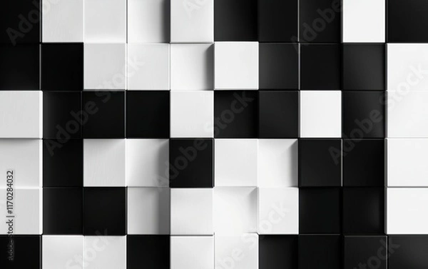Fototapeta A modern wall design featuring a dynamic arrangement of black and white squares, creating a striking visual pattern.