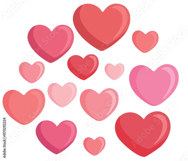 Fototapeta 様々な色と大きさのハートマーク　イラスト
