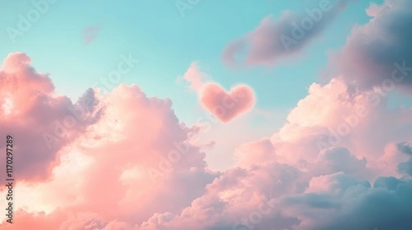 Fototapeta Beautiful pastel cloud floating softly in a clear blue sky at sunset