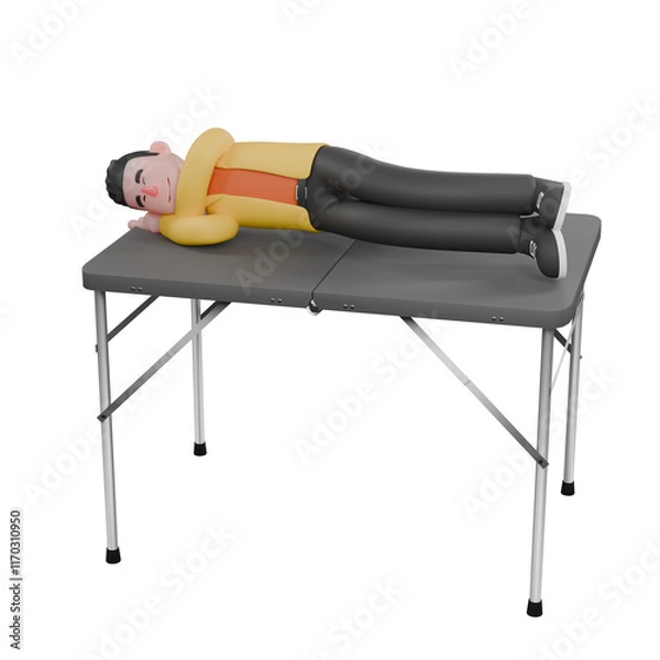 Fototapeta Designer Roles in Art Set 3D Model. A male designer set lying with both hands on his right cheek while his eyes are closed. Cartoon Style