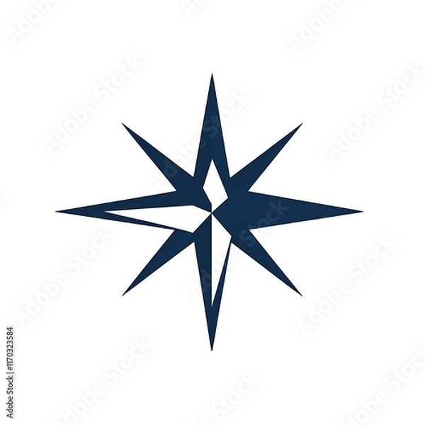 Obraz Dark blue eight-pointed star navigation symbol.
