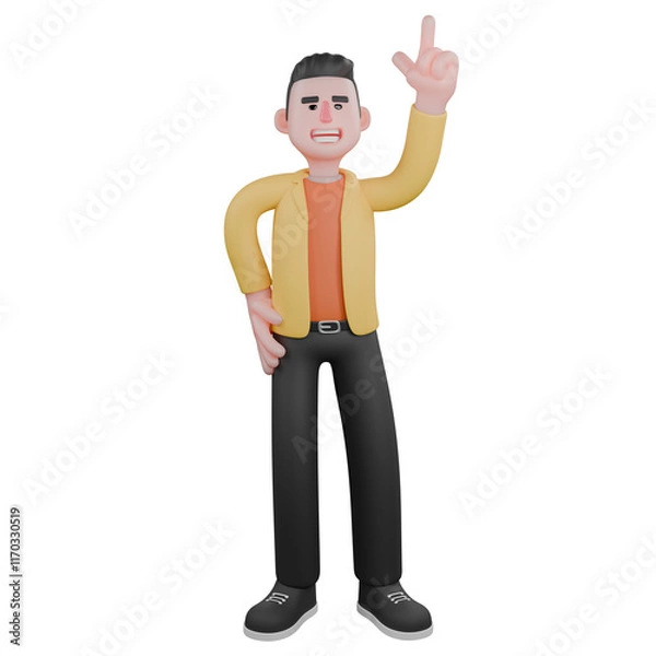 Fototapeta Designer Roles in Art Set 3D Model. A male designer stands with his left hand pointing up, an expression of seeing stars. Cartoon Style