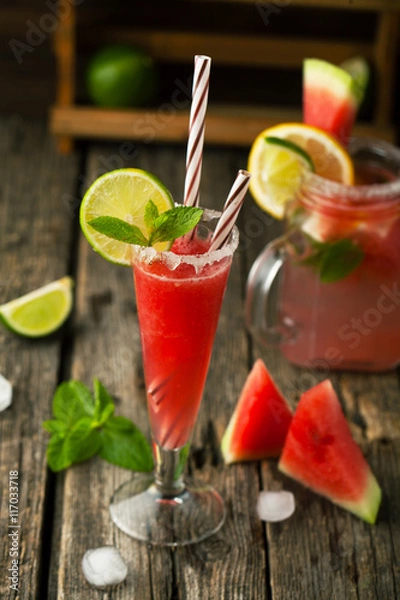 Fototapeta Fresh watermelon, mint and lemon