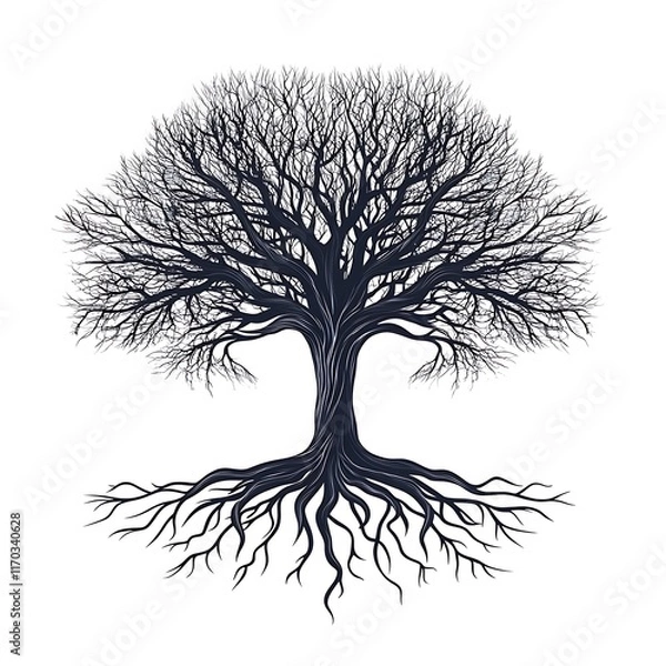Obraz Silhouette of a bare tree with intricate roots.