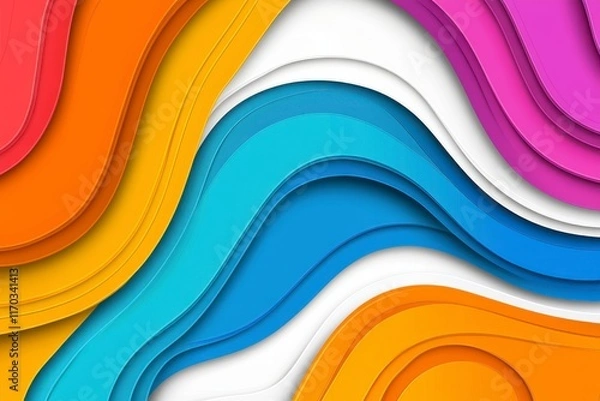 Fototapeta Colorful Abstract Paper Waves Design in Bright Tones and Shapes