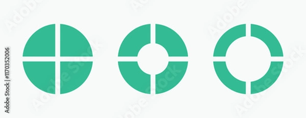 Fototapeta Set of four parts of circle. Pie chart with four same size sectors.