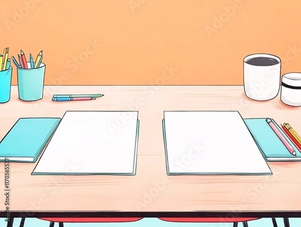 Fototapeta Vibrant Illustration: Two Blank Canvases Await Creative Inspiration on a Desk. AI Generated