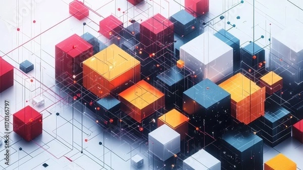 Fototapeta Abstract Geometric Shapes and Cubes in 3D Space