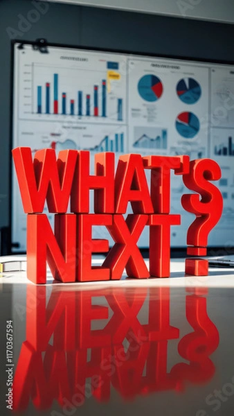Fototapeta "What Next" Words in Bold Red in the Middle of Charts and Documents for Business Presentations on Mobile Phones