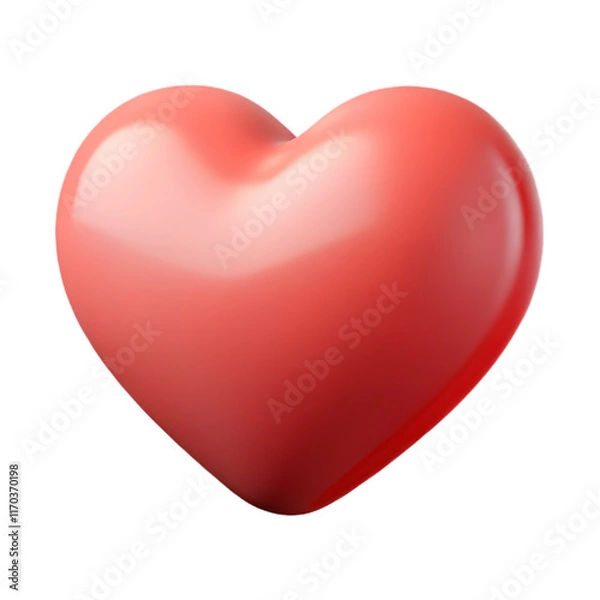 Fototapeta Glossy 3D Red Heart Icon on Transparent Background