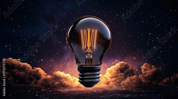 Obraz An Illuminating Light Bulb Floating on the Surface of a Calm Body of Water Reflecting Its Glow in a Tranquil and Serene Atmosphere of Nature