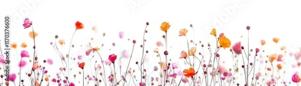 Fototapeta Colorful flowers with vibrant petals on white isolated background.