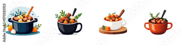 Fototapeta Flat style illustration of beef stew isolated on white background. mix collection png.