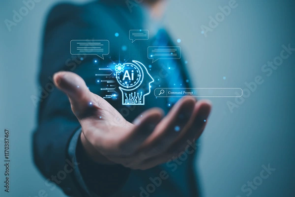 Obraz AI Technology Robotic Cyberspace Bots Artificial intelligence on the Internet is a communication assistant for online information chat services on websites. Up-to-date software development concepts