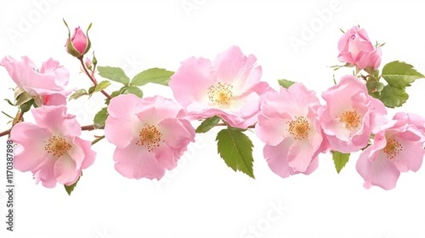 Obraz Delicate pink roses in full bloom, showcasing their beauty against a clean white background.