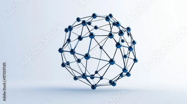 Fototapeta Abstract 3D Network Structure with Blue Nodes and Black Lines