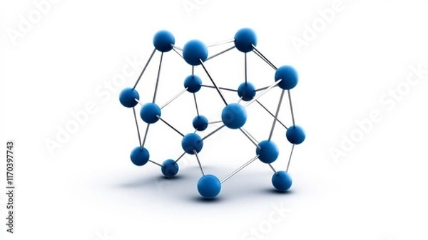 Fototapeta Blue Molecular Structure on White Background for Scientific Concepts