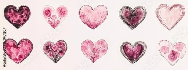 Obraz Hand drawn pink heart shape photo set on white background.