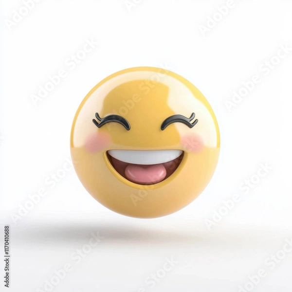 Fototapeta Happy emoji icon with smiling expression and rosy cheeks