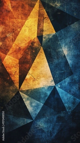 Fototapeta A striking geometric abstract design featuring vibrant orange and deep blue hues.