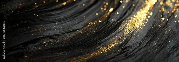 Fototapeta Abstract background with glitter lights and bokeh, golden and black colors. Vintage style