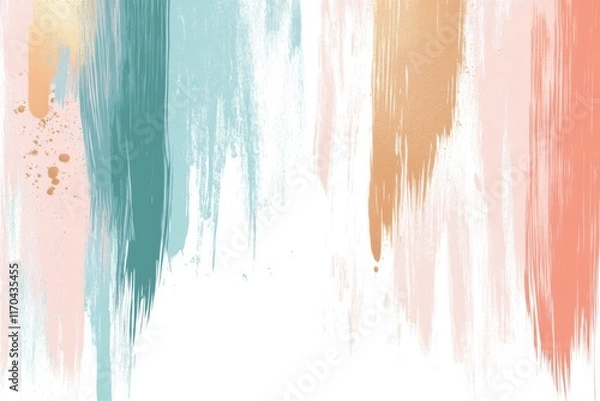 Fototapeta Abstract background with pastel-colored paint brush strokes on a white, vertical striped surface