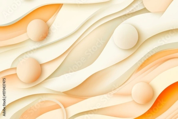 Fototapeta Abstract background with three-dimensional geometric shapes in pastel colors, including spheres and circles