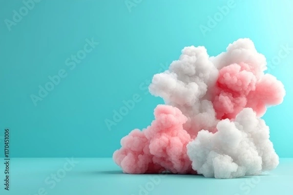 Fototapeta Soft Pink and White Clouds on a Aquamarine Background, Perfect for Illustrating Calmness, Creativity, and Dreamy Atmospheres in Your Visual Projects