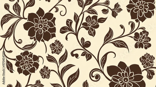 Fototapeta Brown seamless floral beige pattern in paisley Persian style. Suitable for wallpaper and textile