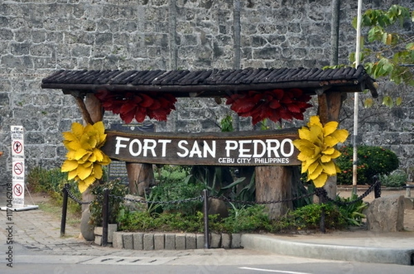 Obraz Entrance to Fort San Pedro in Cebu, Philippines. Signboard