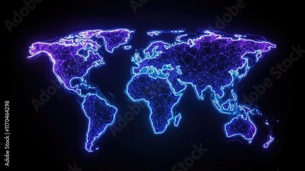 Fototapeta Global connectivity visualization digital world map graphic artwork dark environment abstract viewpoint technology concept