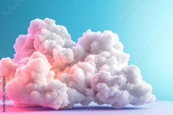 Fototapeta Soft and Fluffy White Clouds Against a Gradient Blue Background with Subtle Pink Highlights, Perfect for Dreamy and Serene Visuals
