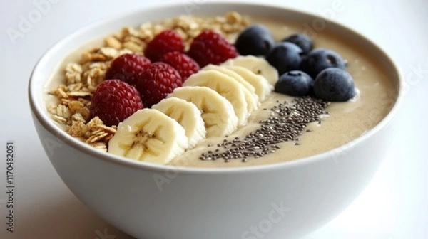 Fototapeta Refreshing smoothie bowl topped with granola and fresh fruits for a healthy breakfast option