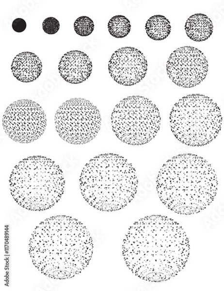 Fototapeta Series of black and white circles with varying sizes. The circles are all different sizes and are scattered across the image