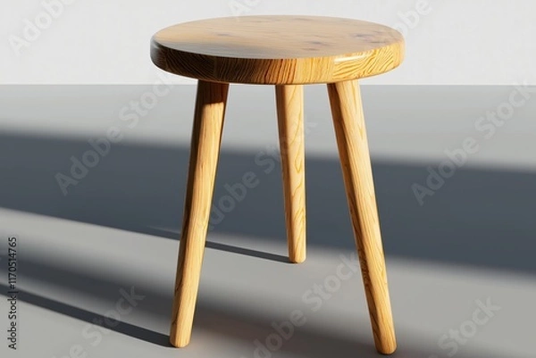 Fototapeta Minimalist Wooden Stool with Three Legs and Simple Design for Modern Interior Spaces