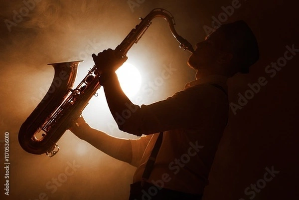 Fototapeta saxophone player in a spotlight