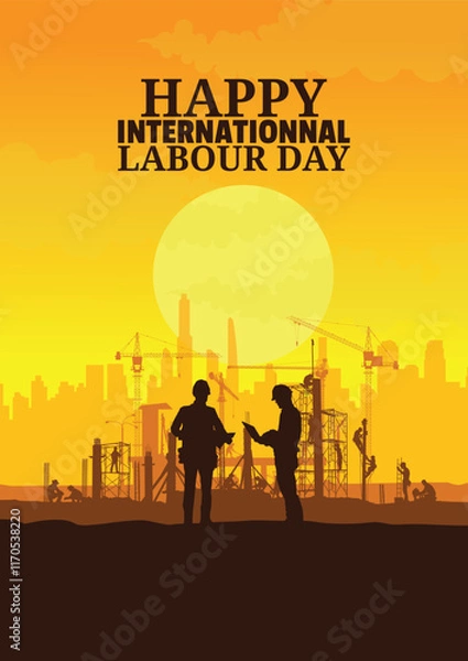 Fototapeta Construction vector background, Worker in a building site, Labour day background.	
