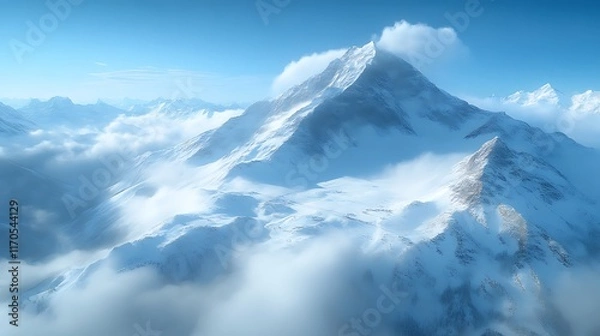 Fototapeta Majestic Snowy Mountain Peak Above Cloudscape