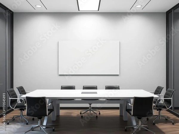Fototapeta Office wall art mockup with interior background and meeting table, workplace, office, conference
