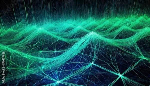 Fototapeta Futuristic Blue and Green Network Lines A Stunning Visualization of Advanced Technology and Connectivity in a Digital World