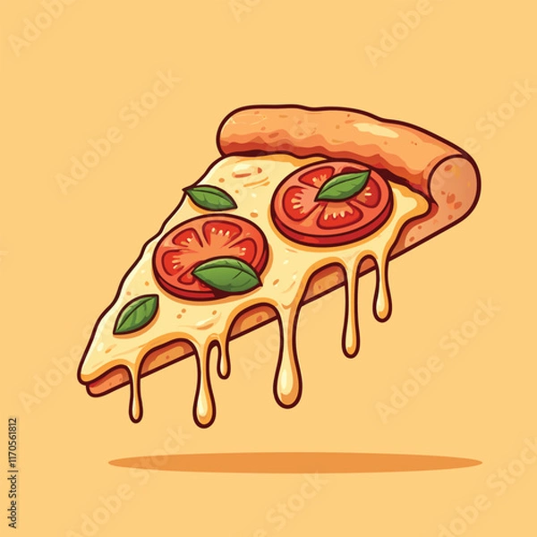 Obraz Flying Slice Of Pizza Cartoon Vector Illustration. Fast Food Concept Isolated Vector. Flat Cartoon Style